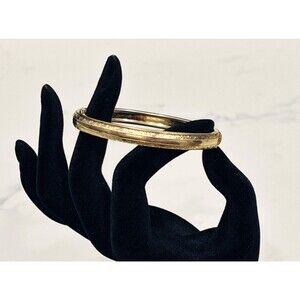Vintage Whiting & Davis Gold Tone Hinged Bangle Bracelet 6.5" Etched
